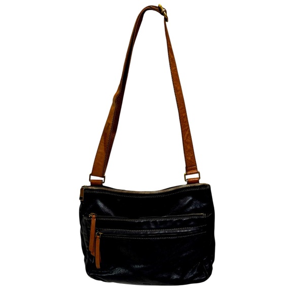 Fossil Vintage Corey Black Leather Crossbody Bag Y2K‎ Brown Adjustable Strap - Picture 2 of 15